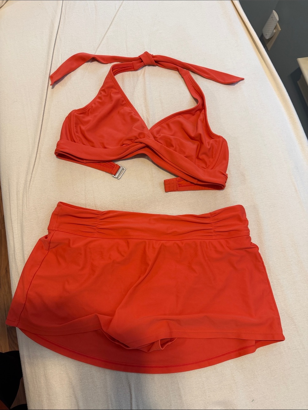 Athleta coral Halter Swim Top and Skirted Swim Shorts - Women's Swim Set